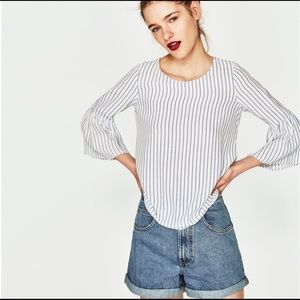 Zara white and blue striped blouse